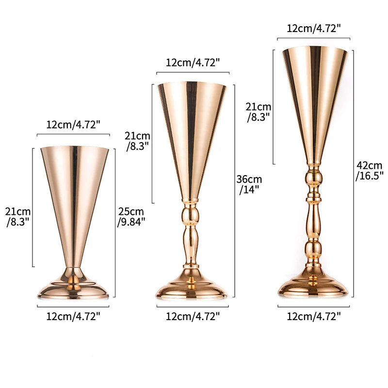 "Metal Flower Stand, Table Vase, Centerpiece, Wedding Decor Prop, Gold-Plated Trophy, and Candle Holder