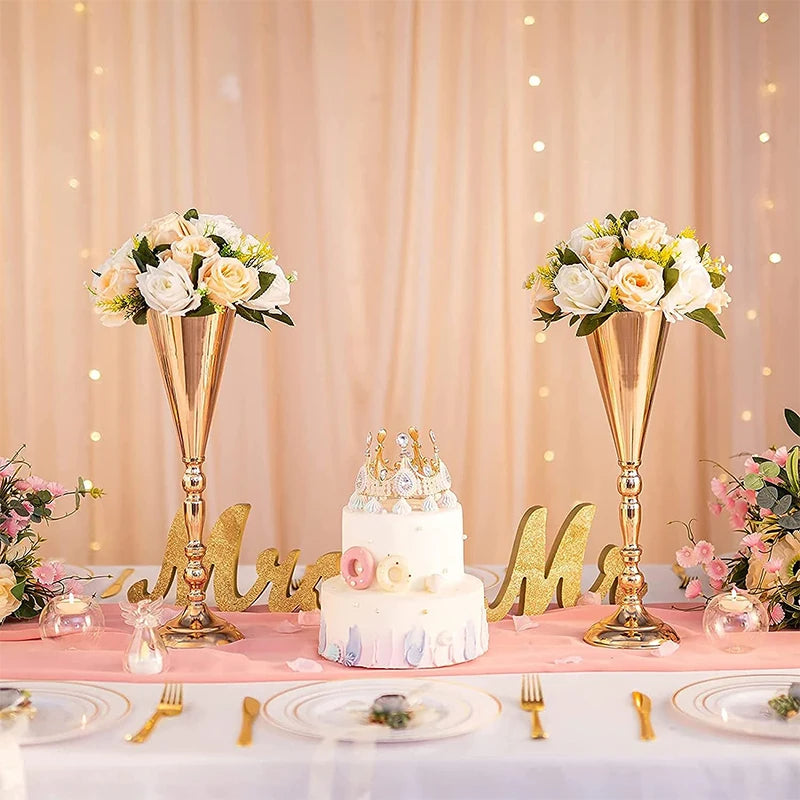 "Metal Flower Stand, Table Vase, Centerpiece, Wedding Decor Prop, Gold-Plated Trophy, and Candle Holder