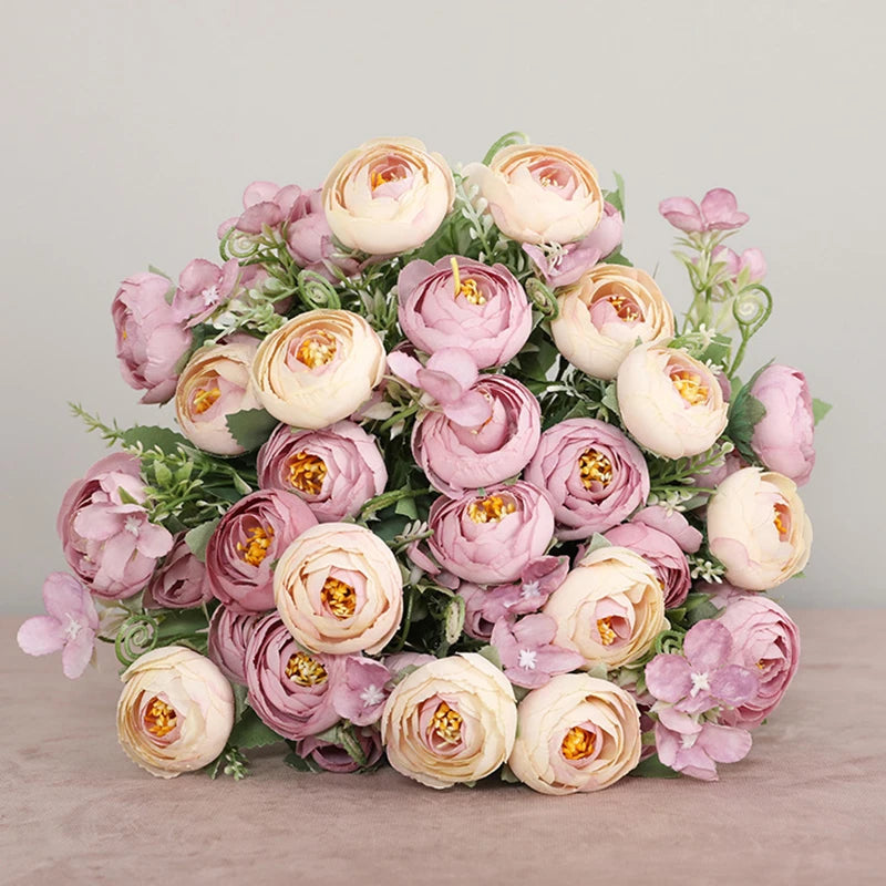 1 Bouquet purple Artificial Flowers Peony Tea Rose Autumn Silk Fake Flowers for DIY Living Room Home Garden Wedding Decoration