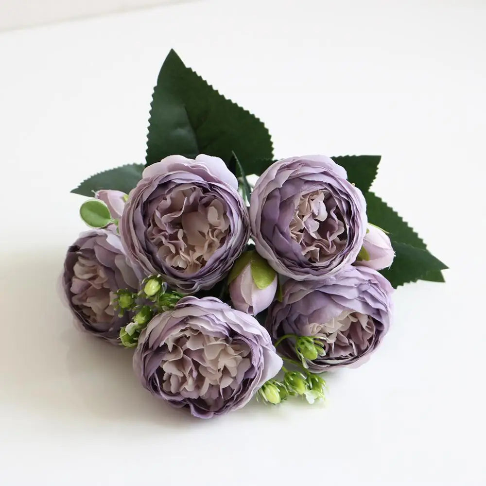 1 Bouquet purple Artificial Flowers Peony Tea Rose Autumn Silk Fake Flowers for DIY Living Room Home Garden Wedding Decoration