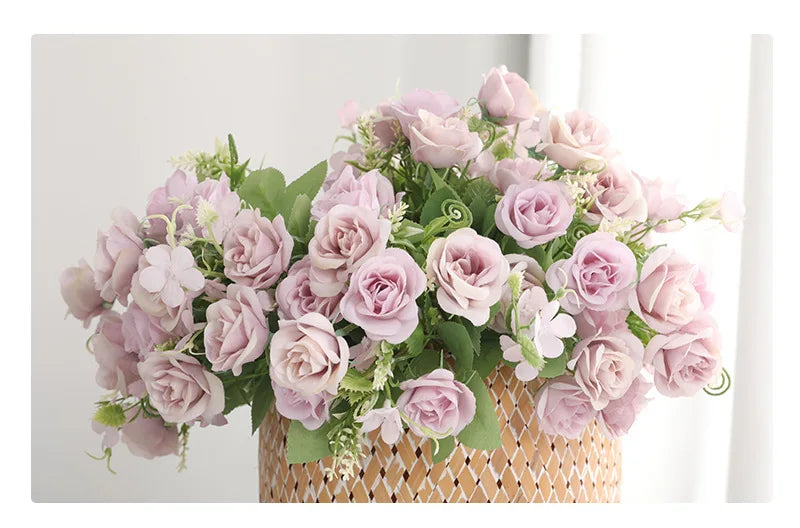1 Bouquet purple Artificial Flowers Peony Tea Rose Autumn Silk Fake Flowers for DIY Living Room Home Garden Wedding Decoration