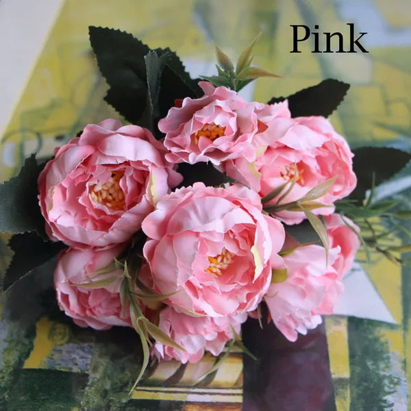 1 Bouquet European Pretty Wedding Party Mini Peony Silk Artificial Flower Bride Bouquet For Home Wedding Decoration