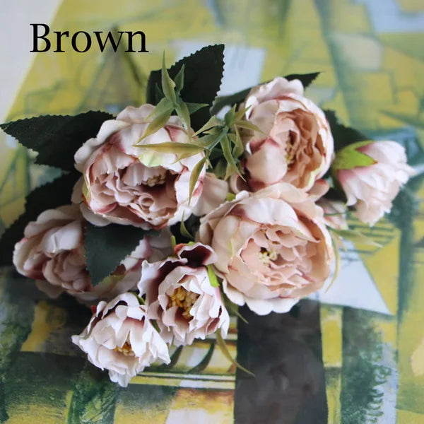 1 Bouquet European Pretty Wedding Party Mini Peony Silk Artificial Flower Bride Bouquet For Home Wedding Decoration