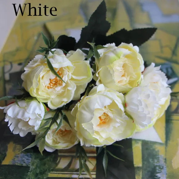 1 Bouquet European Pretty Wedding Party Mini Peony Silk Artificial Flower Bride Bouquet For Home Wedding Decoration