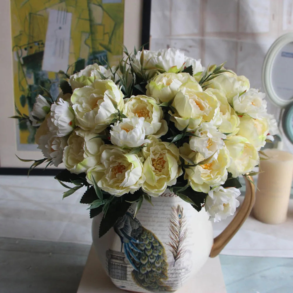 1 Bouquet European Pretty Wedding Party Mini Peony Silk Artificial Flower Bride Bouquet For Home Wedding Decoration