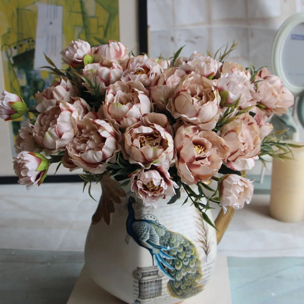 1 Bouquet European Pretty Wedding Party Mini Peony Silk Artificial Flower Bride Bouquet For Home Wedding Decoration