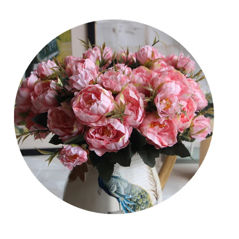 1 Bouquet European Pretty Wedding Party Mini Peony Silk Artificial Flower Bride Bouquet For Home Wedding Decoration