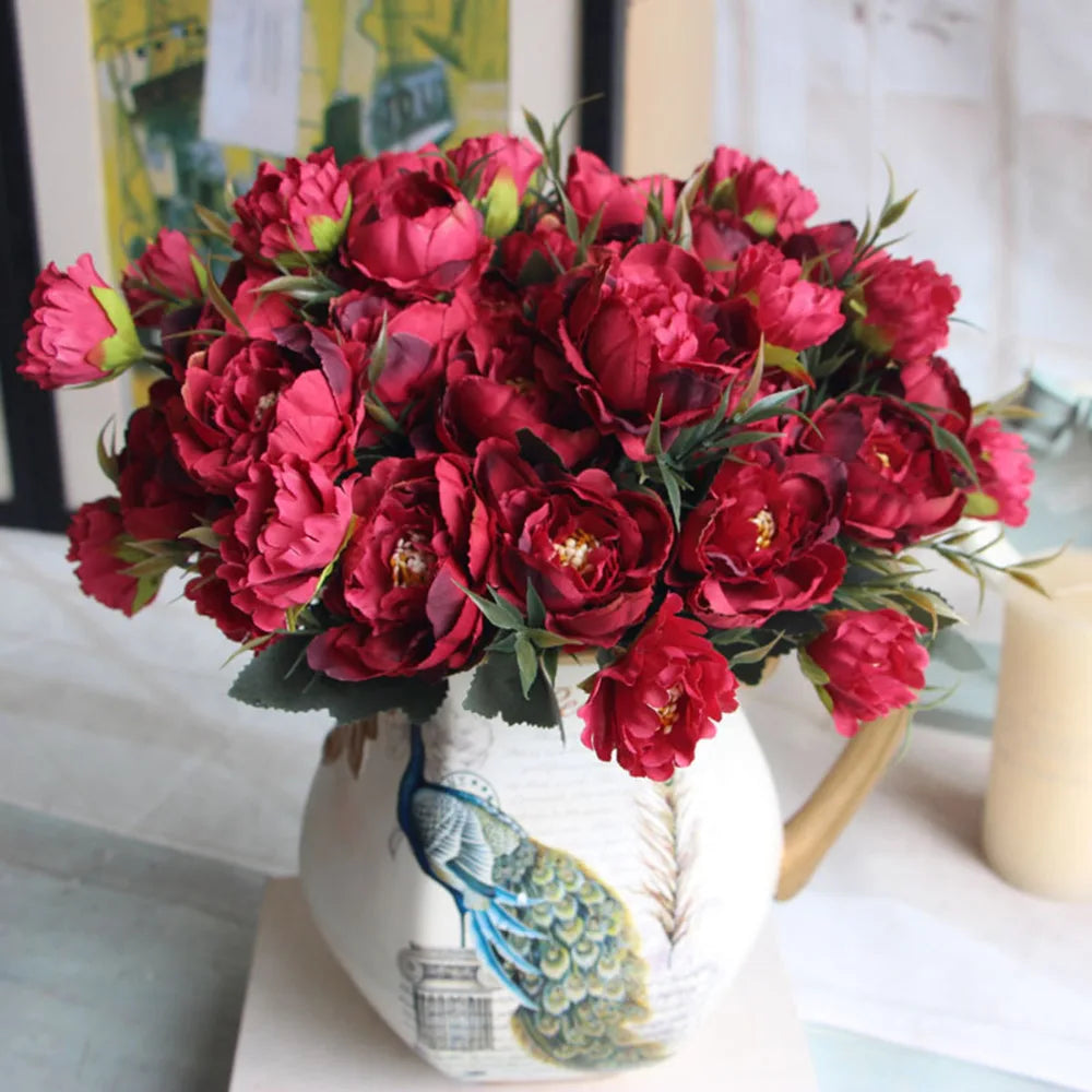 1 Bouquet European Pretty Wedding Party Mini Peony Silk Artificial Flower Bride Bouquet For Home Wedding Decoration
