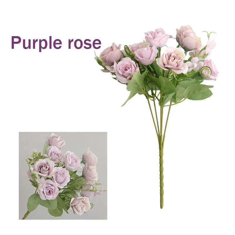 1 Bouquet purple Artificial Flowers Peony Tea Rose Autumn Silk Fake Flowers for DIY Living Room Home Garden Wedding Decoration