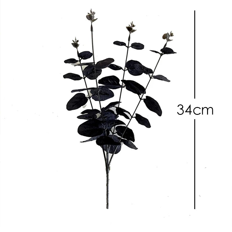 1-10pcs Black Eucalyptus Leaf Artificial Plants Diy Christmas Fake Plant Flower Bouquet Ornament Home Garden Party Wedding Decor