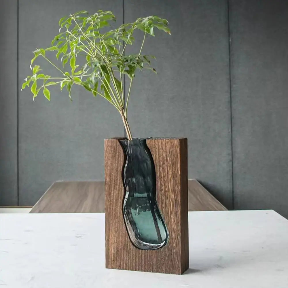Home Decor Wooden Glass Vase Creative Transparent Hydroponic Flower Holder Exquisite Removable Flower Pot Gift