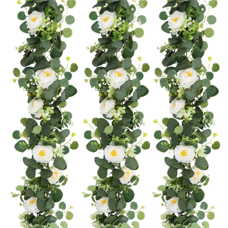 1.8m Artificial Flowers Eucalyptus Garland Greenery Fake Hanging Vines for Weddings Home Garden Outdoor Garden Arch Wall Decor