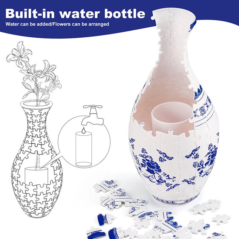 3D Puzzle Vase DIY Assembly Creative Blue And White Porcelain Design Plastic Home Decoration Flower Arrangement Kids Toys Gifts