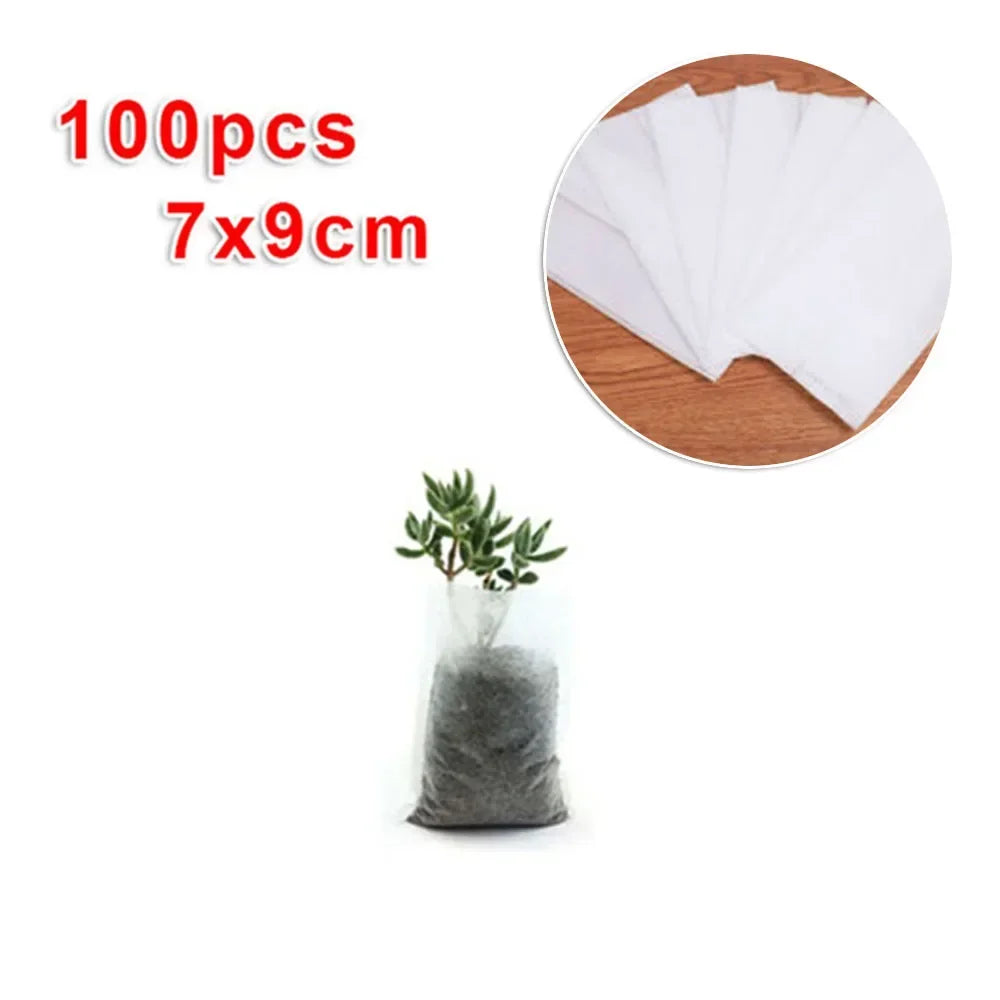 100pcs Biodegradable Nonwoven Nursery Plant Grow Bags Seedling Growing Planter Planting Pots Garden Eco-Friendly Ventilate Bag