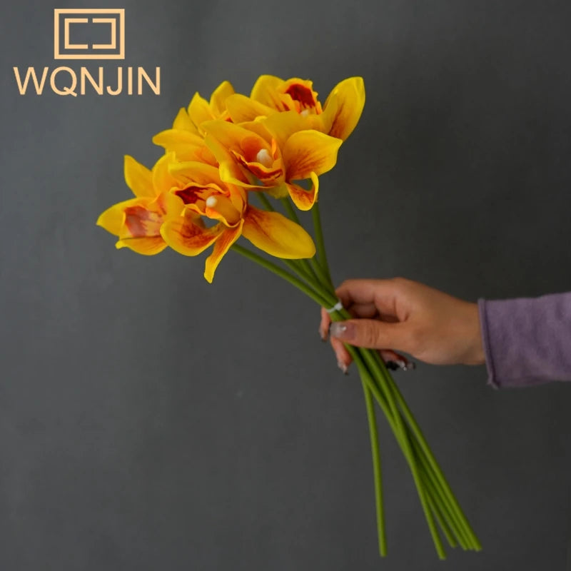 1 Bouquet, 6 Heads Artificial Orchid Bouquets, High-End Home Decor, Office Desk, Home Room Display, Simulated Flowers
