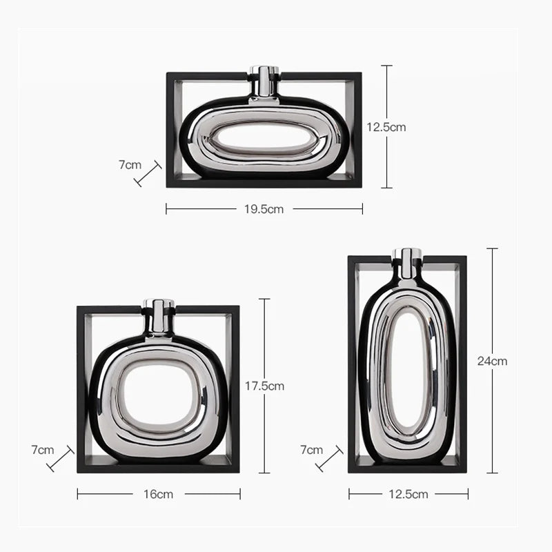 Silver Ceramic Vase Hollow Cutout Frame Hydroponic Flower Arrangement Flower Vase Terrarium Home Decoration Accessories