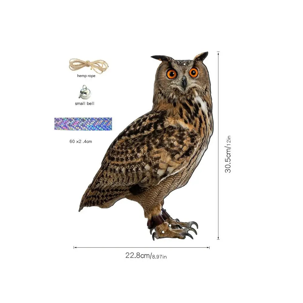 Waterproof Bird Repel Owl Scarecrow Hanging With Bells Fake Bird Scare Device Rectangle Bird Repeller Garden Decoration