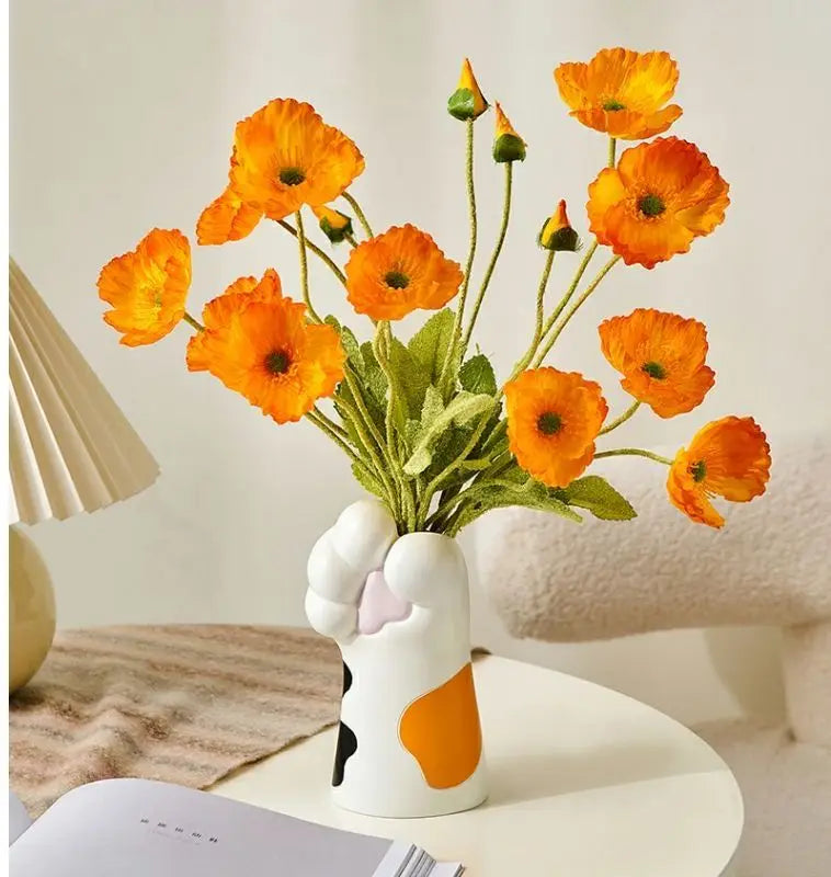 Cute Cat Hand Vase Ornament Ins Dry Flower Simulation Flower Living Room Foyer Decoration Dining Flower Arrangement Ceramicpot