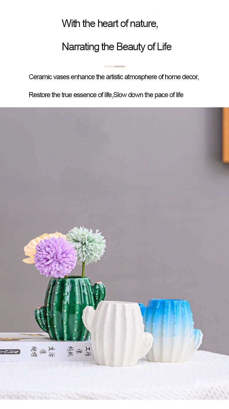 European style creative ceramic cactus vase decoration, dried flowers, hydroponic flowers, living room, pen holder, TV cabinet,