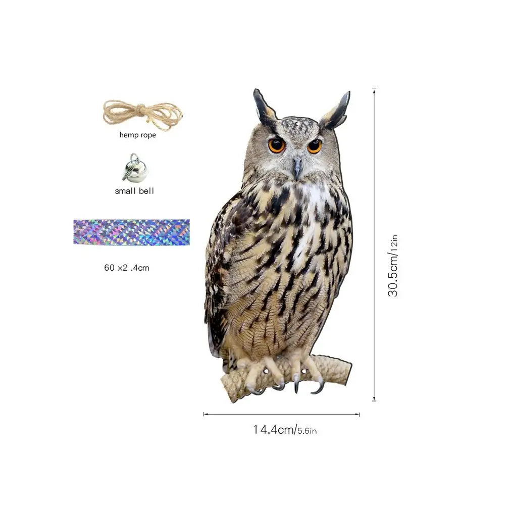 Waterproof Bird Repel Owl Scarecrow Hanging With Bells Fake Bird Scare Device Rectangle Bird Repeller Garden Decoration