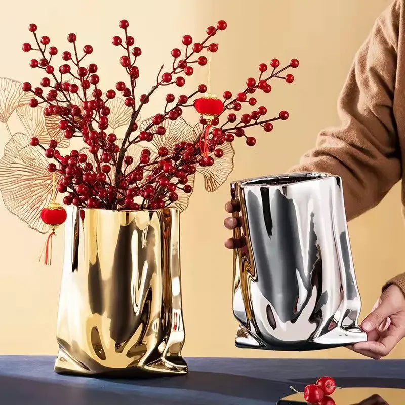 Creative Flower Pots Large Silver Ceramic Flower Cachepot Vase Planters Garden Succulent Plants Potted Modern Home Decoration