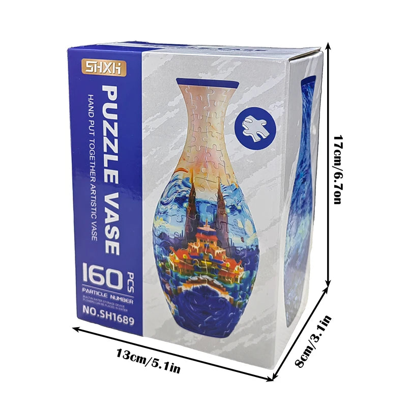 3D Puzzle Vase DIY Assembly Creative Blue And White Porcelain Design Plastic Home Decoration Flower Arrangement Kids Toys Gifts