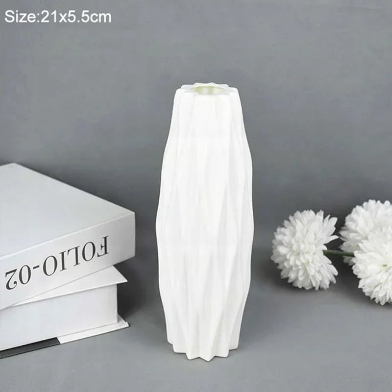 Modern Flower Vase Plastic Vases for Flowers White Pink Plastic Vase Flower Pot Basket Nordic Home Living Room Decoration