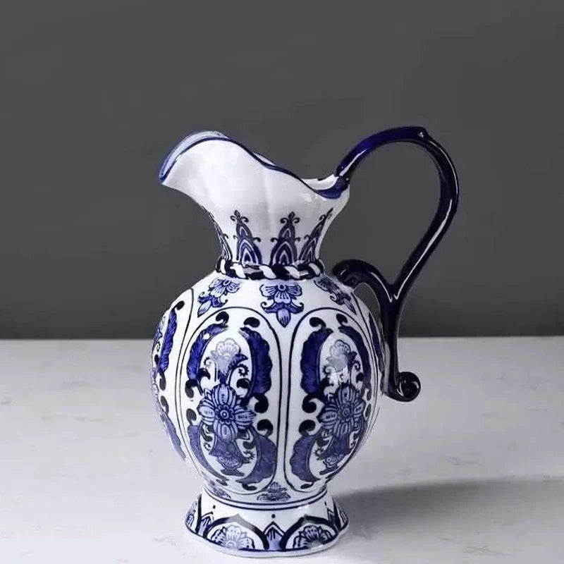 Exquisite Ceramic Vase Antique Blue White Porcelain Flower Container Living Room Home Decoration Flower Porcelain Vase Crafts