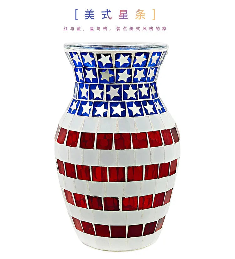 European Style Pastoral Mosaic Glass Vase, Pink and Purple, Fashion Home and Restaurant Decoration Furnishings