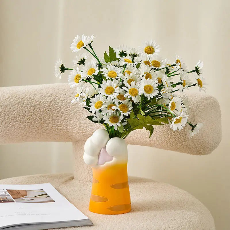 Cute Cat Hand Vase Ornament Ins Dry Flower Simulation Flower Living Room Foyer Decoration Dining Flower Arrangement Ceramicpot