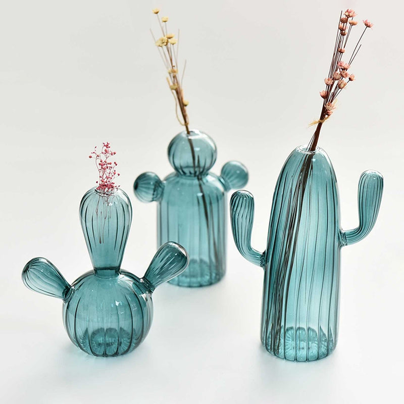 Cactus Shaped Glass Vase for Plant Creative Vase Decoration Home Desktop Decor Transparent Hydroponics Plant Vase Birthday Gift