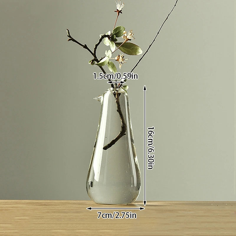 Japan Style Transparent Glass Vase Zen Flower Arrangement Dry Flower Small Mouth Flower Vase for Wedding Home Room Decoration