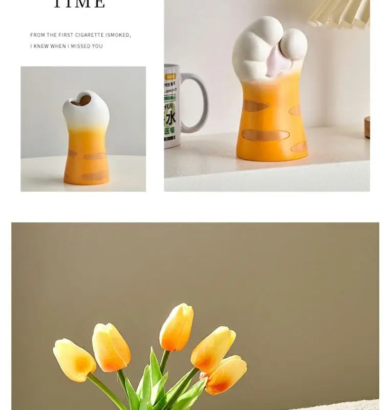 Cute Cat Hand Vase Ornament Ins Dry Flower Simulation Flower Living Room Foyer Decoration Dining Flower Arrangement Ceramicpot