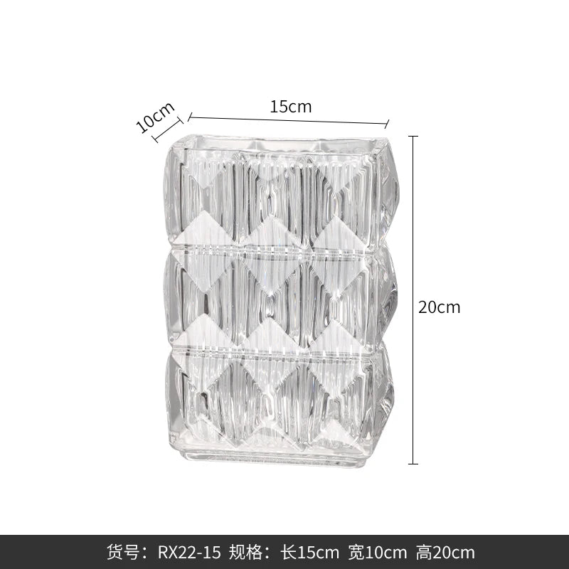 Bright Crystal Glass Vase Modern Living Room Desktop Vase Ornaments Dried Flowers Flower Vase Desktop Decoration Accessories