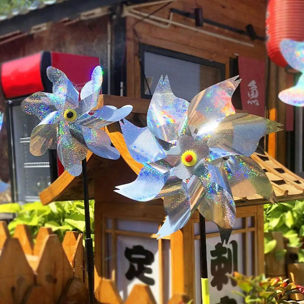 1pc Reflective Birds Repellent Windmills Sparkly Pinwheel With Stake Bird Scare Devices For Spring Garden Decor Supplies