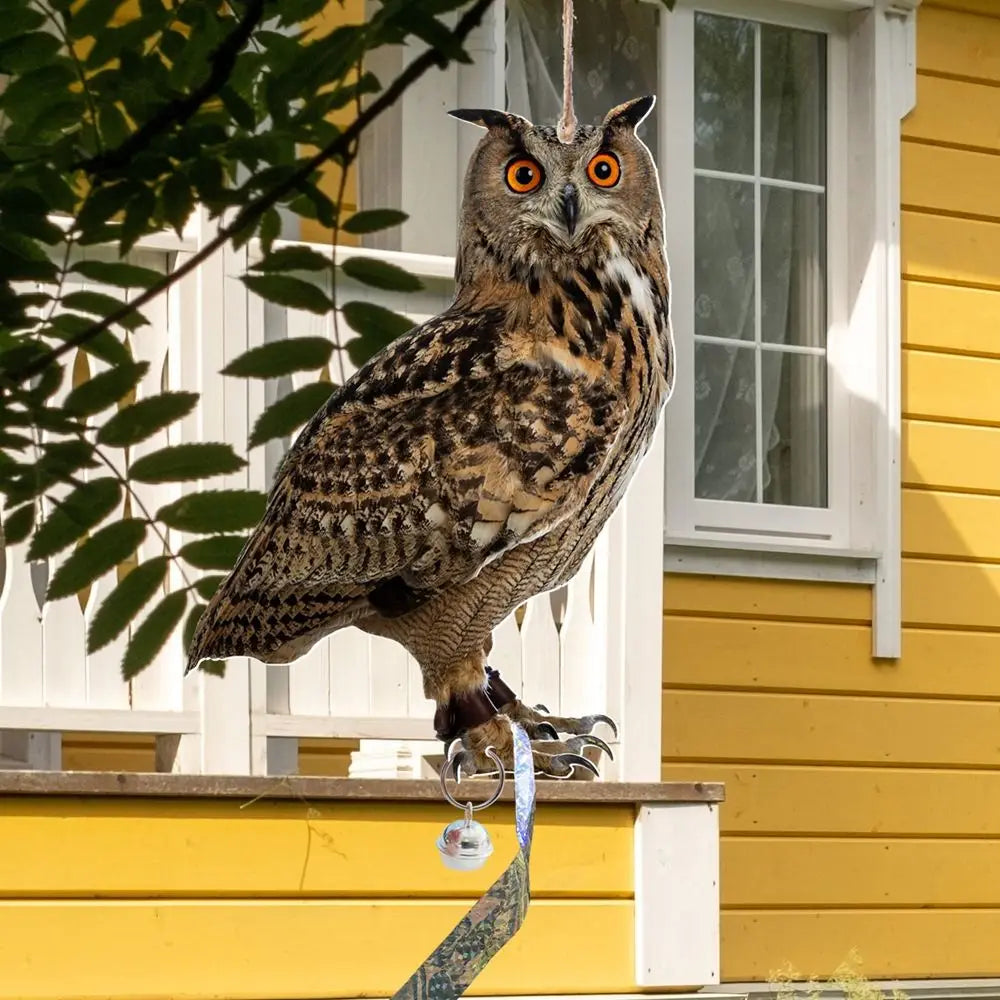 Waterproof Bird Repel Owl Scarecrow Hanging With Bells Fake Bird Scare Device Rectangle Bird Repeller Garden Decoration