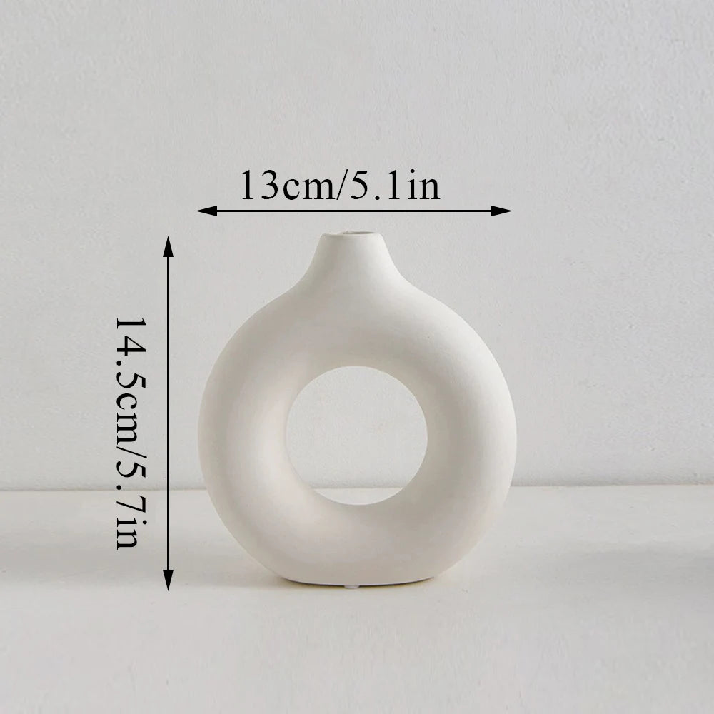Nordic Vase Circular Hollow Ceramic Flower Vase For Home Living Room Decoration Accessories Interior Office Desktop Decor Gift
