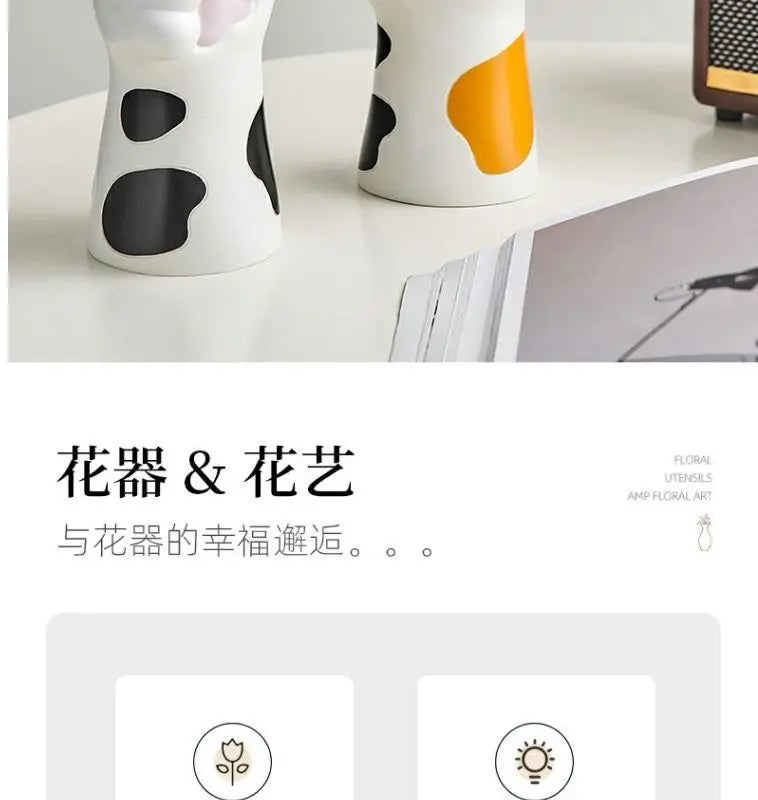 Cute Cat Hand Vase Ornament Ins Dry Flower Simulation Flower Living Room Foyer Decoration Dining Flower Arrangement Ceramicpot
