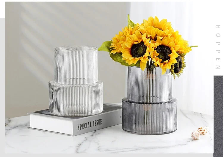 Light luxury, simple and high-end vase, home dining table, office glass vase, hydroponic flower decoration, decorative ornaments