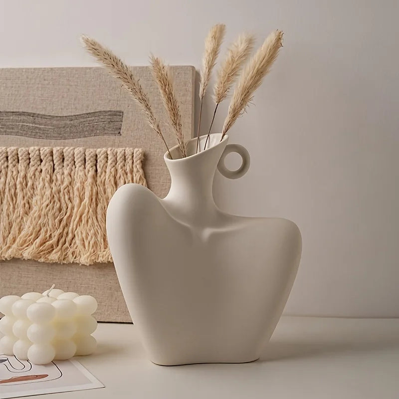 Body Collarbone Vase, Ceramic Vase for Minimalist Style, Unique Statue Art Bust Vase, Modern Abstract Flower Vase for Home Decor