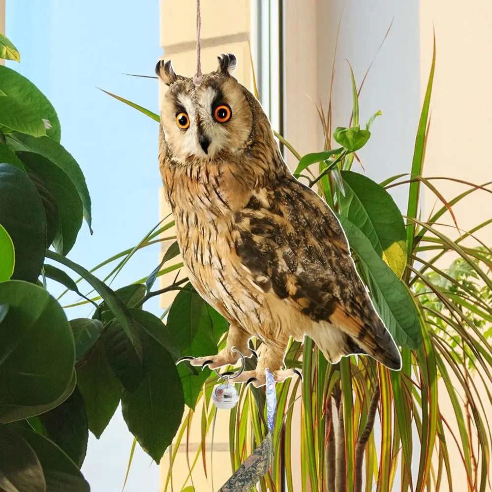Waterproof Bird Repel Owl Scarecrow Hanging With Bells Fake Bird Scare Device Rectangle Bird Repeller Garden Decoration