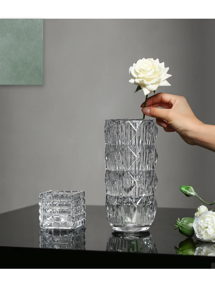 Bright Crystal Glass Vase Modern Living Room Desktop Vase Ornaments Dried Flowers Flower Vase Desktop Decoration Accessories
