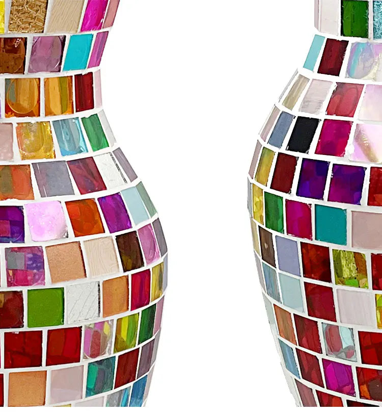 European Style Pastoral Mosaic Glass Vase, Pink and Purple, Fashion Home and Restaurant Decoration Furnishings