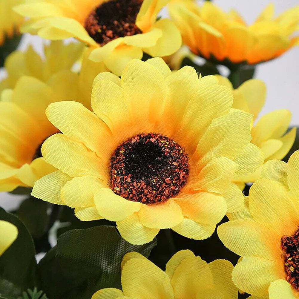 1 Bunch 7 Heads Silk Artificial Sunflowers Fake Flower Bouquet For Garden Wedding Bookstore Party Christmas Decoration