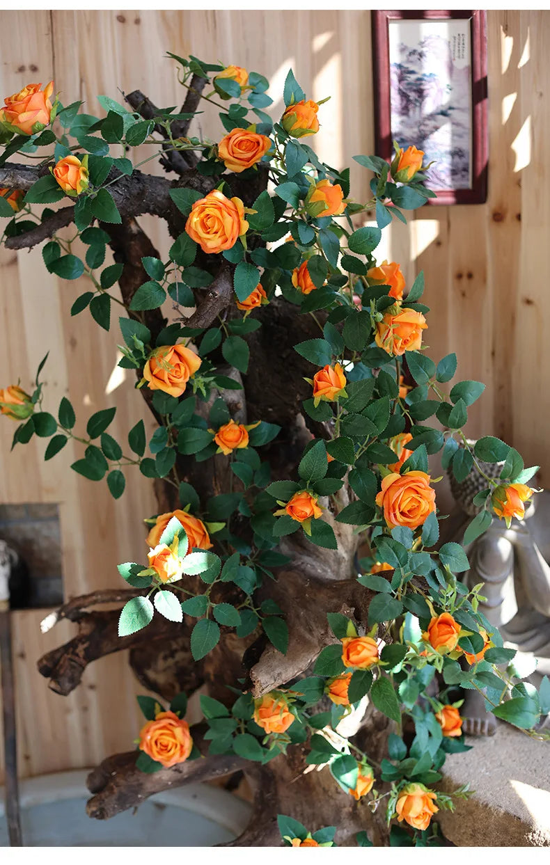 1.75m Artificial Rose Vine 22 Head Flower Fake Green Plant Flower Vine Wedding Arch Air Conditioning Pipe Wall Hanging Decor