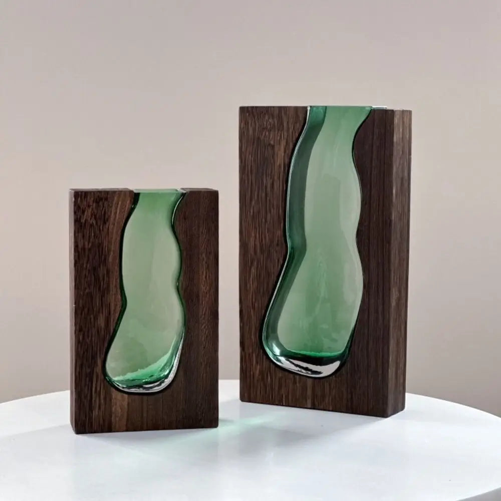 Home Decor Wooden Glass Vase Creative Transparent Hydroponic Flower Holder Exquisite Removable Flower Pot Gift