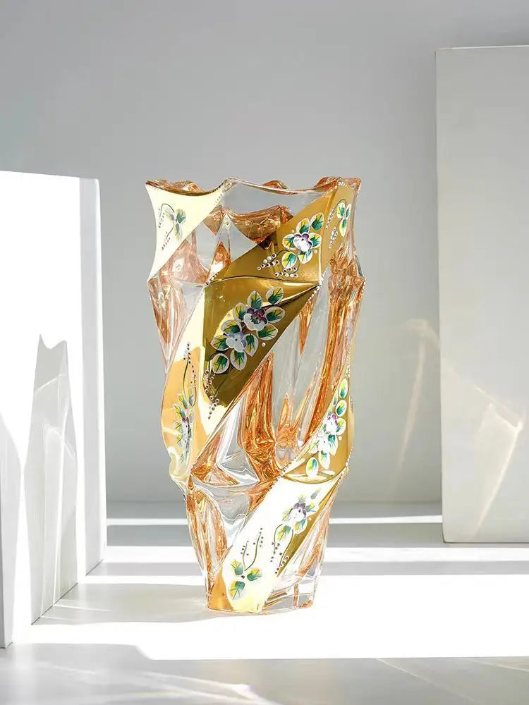 European style Crystal Glass Vase Gold Painted Enamel European Style Decoration Housewarming Gift Home Furnishing decoration