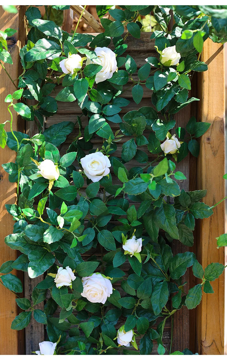 1.75m Artificial Rose Vine 22 Head Flower Fake Green Plant Flower Vine Wedding Arch Air Conditioning Pipe Wall Hanging Decor