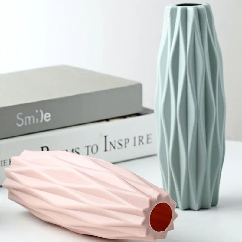 Modern Flower Vase Plastic Vases for Flowers White Pink Plastic Vase Flower Pot Basket Nordic Home Living Room Decoration