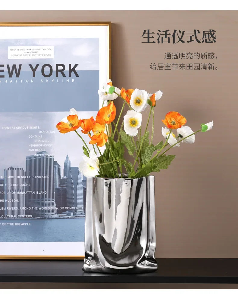 Creative Flower Pots Large Silver Ceramic Flower Cachepot Vase Planters Garden Succulent Plants Potted Modern Home Decoration